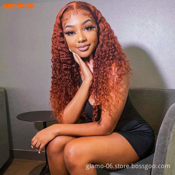 Colored Wigs Human Hair Lace Front,Custom Color Wig For Black Women, #350 Deep Wave Orange Ginger Human Hair Wig